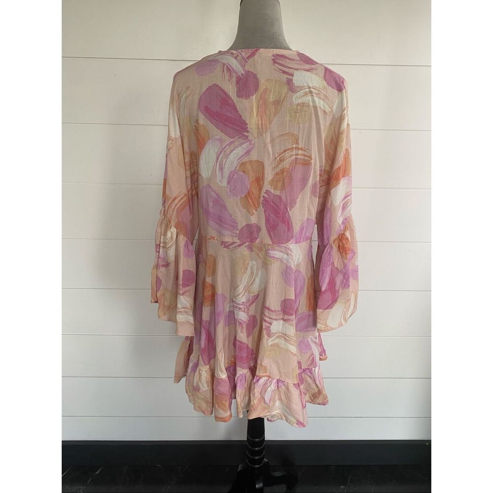 Label Of Love V-Neck Ruffle Bell Sleeve Mini Tunic Dress Short Boho Fairy Medium - Picture 7 of 13